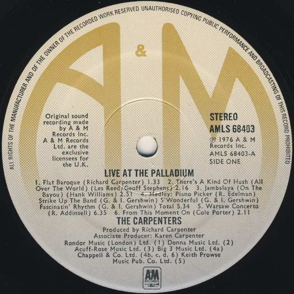 Carpenters - Live At The Palladium *UK - IMPORT* | Excellent (EX) Near Mint (NM) - POP / USED *EXCELLENT+*