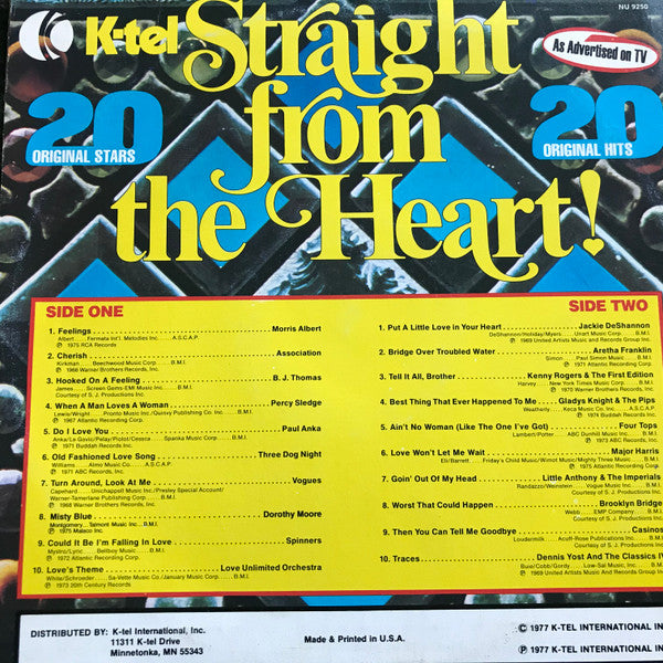 Various Straight From The Heart (20 Original Stars) LP Excellent (EX) Excellent (EX)