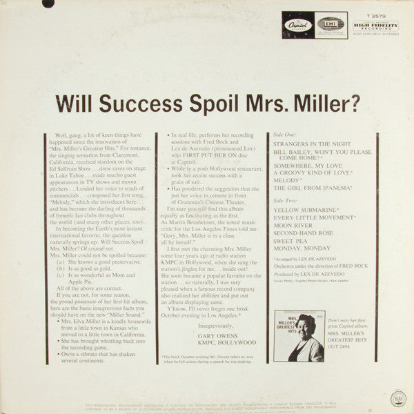 Mrs. Elva Miller - Will Success Spoil Mrs. Miller? *MONO* | Excellent (EX) Excellent (EX) - POP / USED *EXCELLENT*
