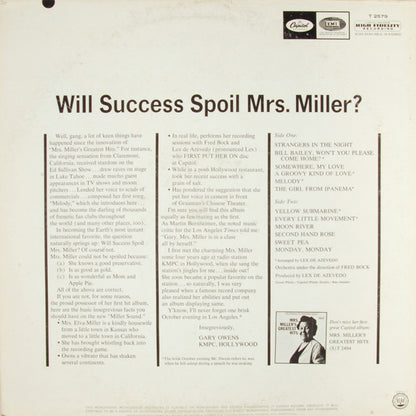 Mrs. Elva Miller - Will Success Spoil Mrs. Miller? *MONO* | Excellent (EX) Excellent (EX) - POP / USED *EXCELLENT*