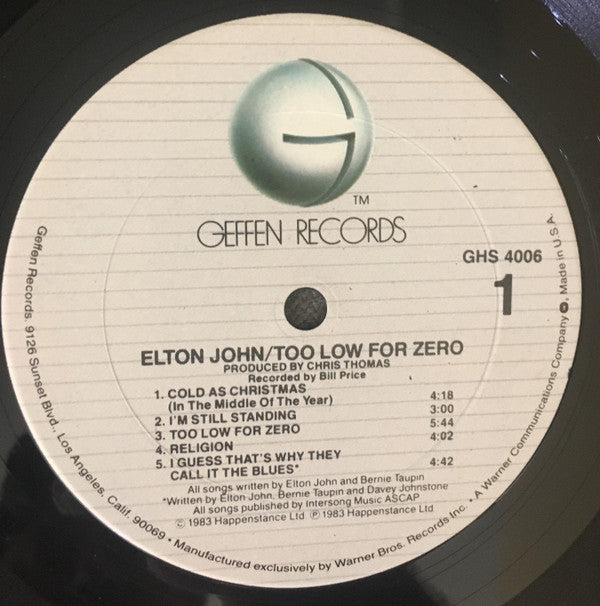 Elton John - Too Low For Zero *CLUB - P* | Near Mint (NM) Excellent (EX) - POP / USED *NEAR MINT*