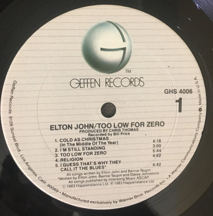 Elton John - Too Low For Zero *CLUB - P* | Near Mint (NM) Excellent (EX) - POP / USED *NEAR MINT*