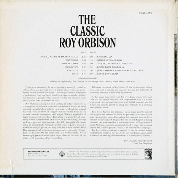 The Classic Roy Orbison *MGM* | Near Mint (NM) Excellent (EX)