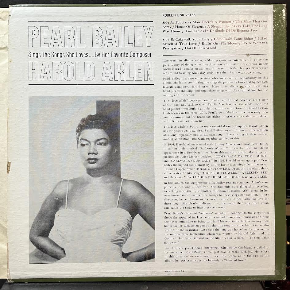 Pearl Bailey Sings The Songs She Loves.... By Her Favorite Composer Harold Arlen (VINYL) | Near Mint (NM) Near Mint (NM) - POP / USED *NEAR MINT*