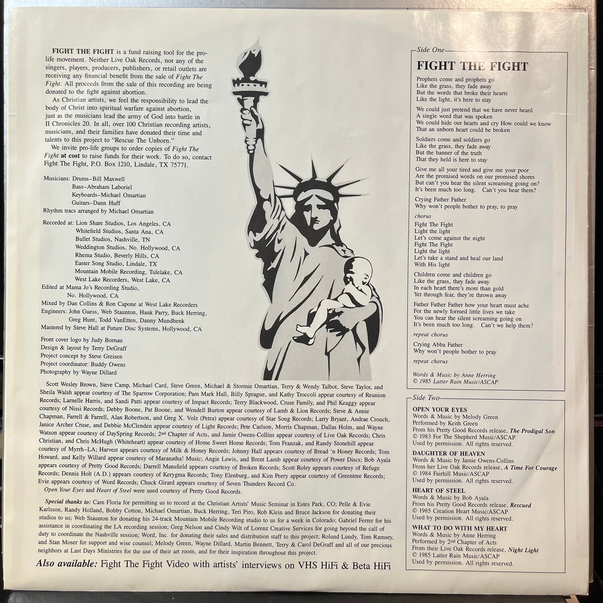 Various - Fight The Fight (Rescue The Unborn)(VINYL LP LIVE OAK SPCN 7-01-600435-X 1985) | USED Near Mint (NM or M-) Excellent+ (EX+) - POP / USED *NEAR MINT*