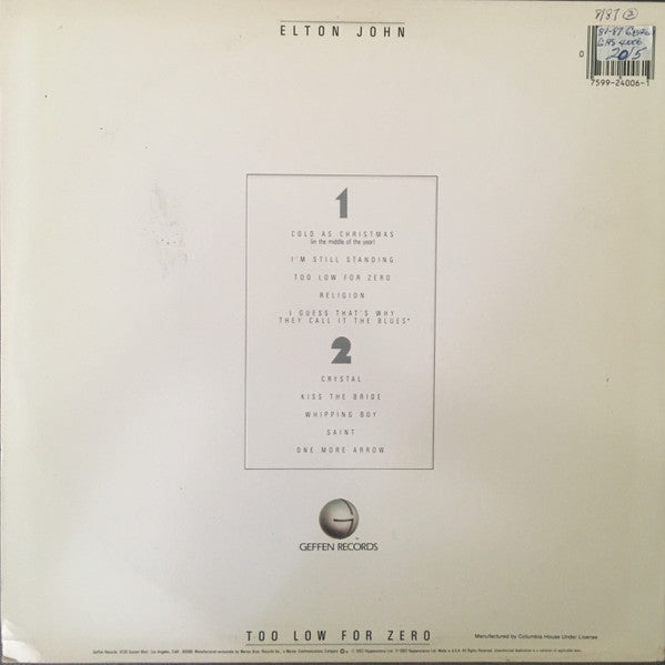 Elton John - Too Low For Zero *CLUB - P* | Near Mint (NM) Excellent (EX) - POP / USED *NEAR MINT*