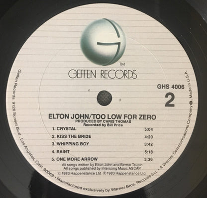 Elton John - Too Low For Zero *CLUB - P* | Near Mint (NM) Excellent (EX) - POP / USED *NEAR MINT*