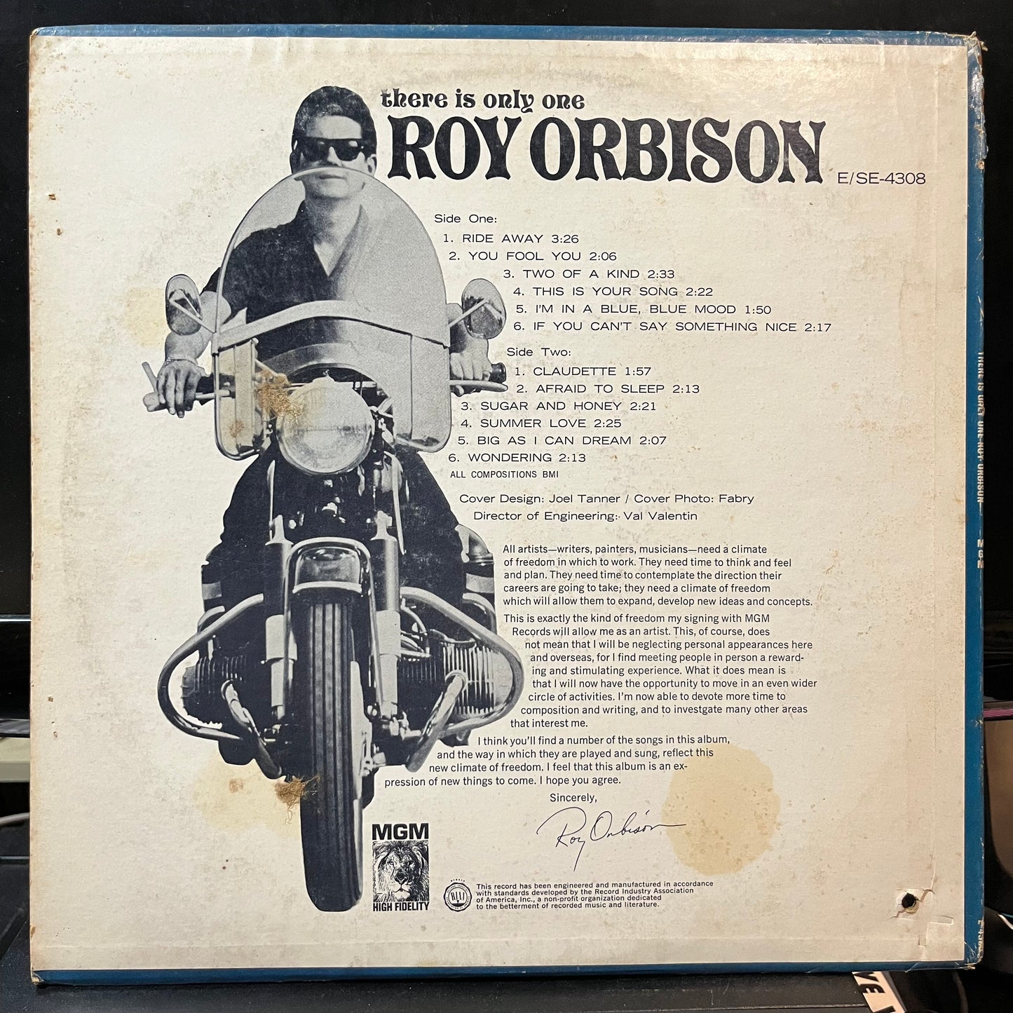 Roy Orbison - There Is Only One Roy Orbison (VINYL LP MGM E 4308 1965) | Near Mint (NM or M-) Very Good Plus (VG+) - POP / USED *NEAR MINT*