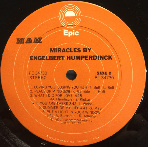 Engelbert Humperdinck - Miracles By Engelbert Humperdinck | Near Mint (NM) Near Mint (NM) - POP / USED *NEAR MINT*