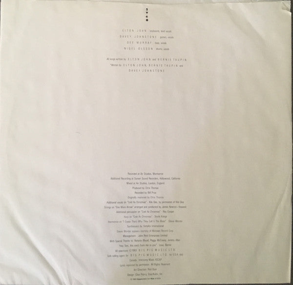 Elton John - Too Low For Zero *CLUB - P* | Near Mint (NM) Excellent (EX) - POP / USED *NEAR MINT*