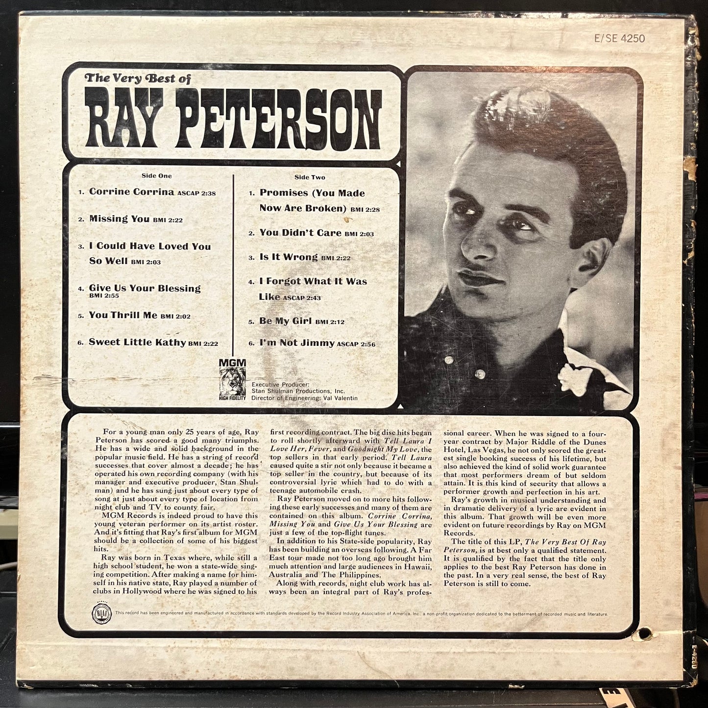 Ray Peterson - The Very Best Of Ray Peterson (VINYL LP MGM SE-4250 1964) | Near Mint (NM or M-) Very Good (VG) - POP / USED *NEAR MINT*