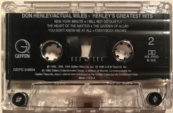 Don Henley - Actual Miles (Henley's Greatest Hits) *CASSETTE* | Near Mint (NM) Near Mint (NM) - POP / USED *NEAR MINT*