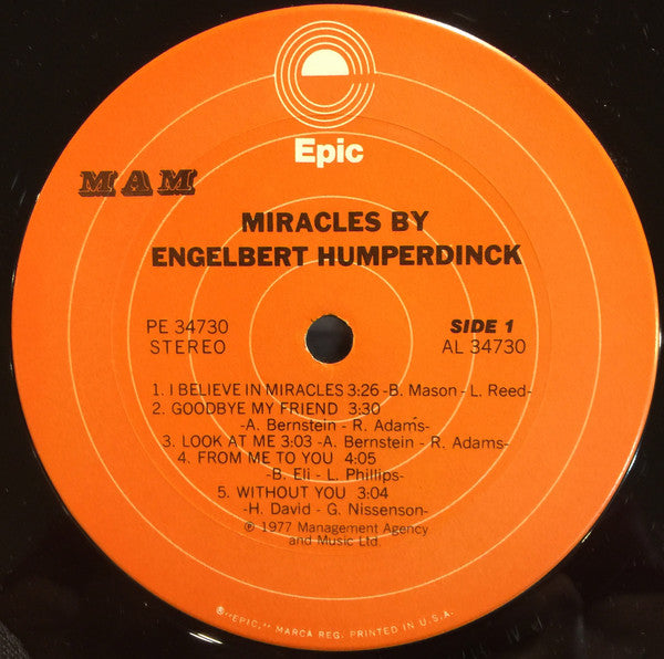 Engelbert Humperdinck - Miracles By Engelbert Humperdinck | Near Mint (NM) Near Mint (NM) - POP / USED *NEAR MINT*