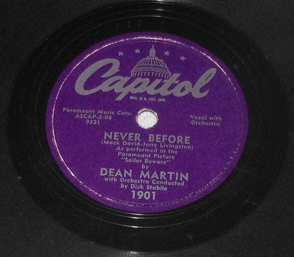 Dean Martin - Never Before / Sailor's Polka *78 RPM* | Very Good (VG) Generic - POP / USED *VERY GOOD*