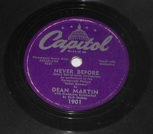 Dean Martin - Never Before / Sailor's Polka *78 RPM* | Very Good (VG) Generic - POP / USED *VERY GOOD*
