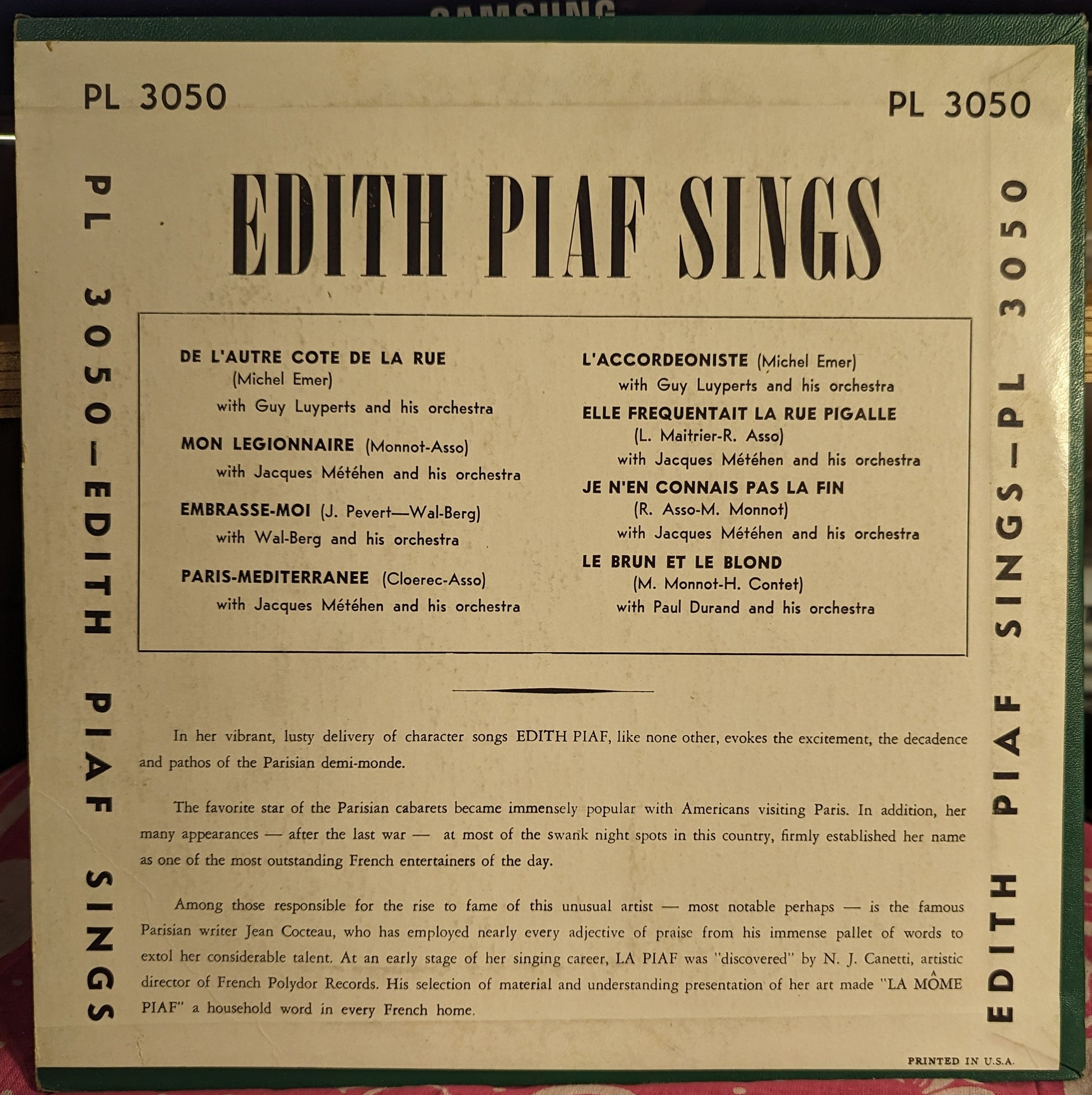 Edith Piaf - Edith Piaf Sings | Very Good (VG) Excellent (EX) - POP / USED *VERY GOOD*