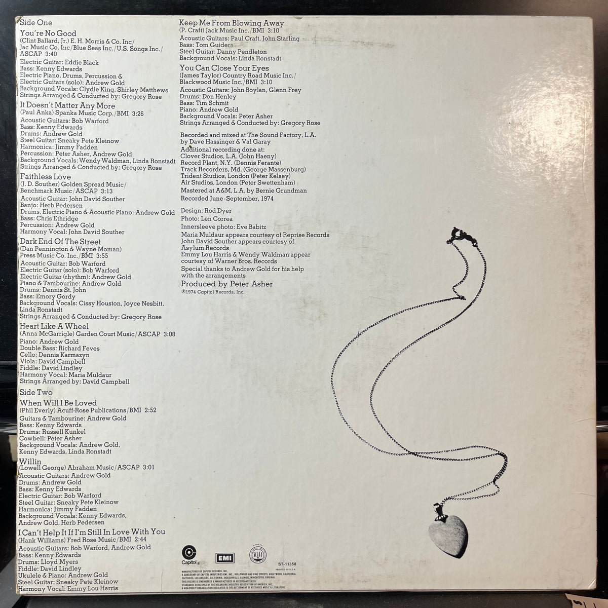 Linda Ronstadt - Heart Like A Wheel (VINYL LP) | USED Excellent (EX) Very Good Plus (VG+) POP