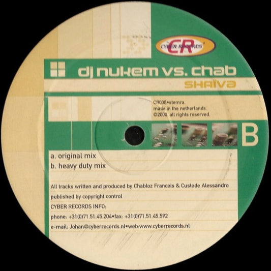 DJ Nukem vs. Chab - Shaïva (VINYL 12" CYBER CR038 OCT 7, 2000) | - PROGRESSIVE / USED *EXCELLENT*