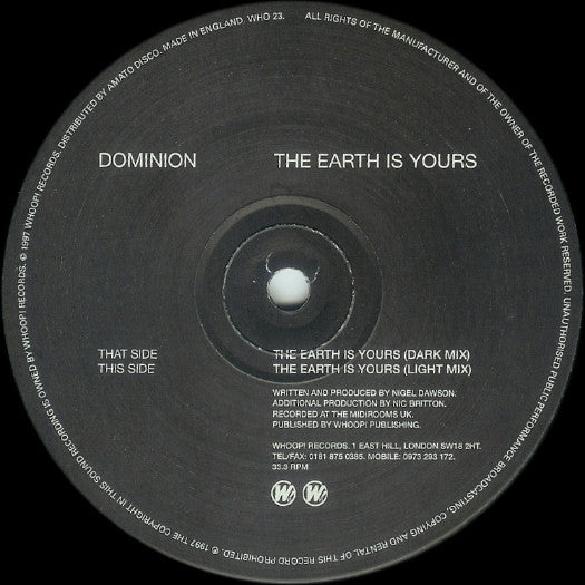 Dominion - The Earth Is Yours | Very Good Plus (VG+) Excellent (EX) - PROGRESSIVE / USED *VERY GOOD++*