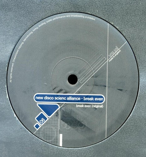 New Disco Scienc Alliance - Break Even (VINYL 12") | USED Very Good (VG) Generic PROGRESSIVE