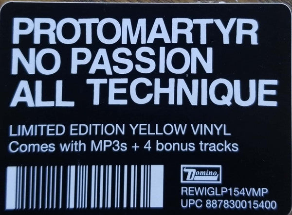 Protomartyr (2) No Passion All Technique Domino LP, Album, Club, Ltd, RE, Yel Mint (M) Mint (M)