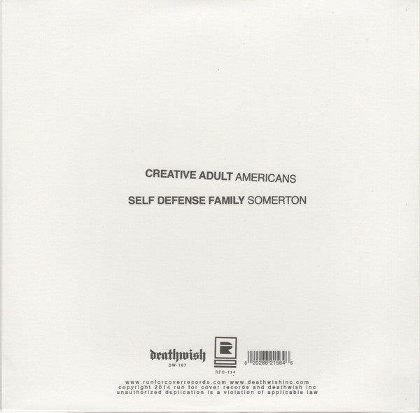 Creative Adult / Self Defense Family Split (CLEAR VINYL 7") | Mint (M) Mint (M) - PUNK *NEW/CLEAR*