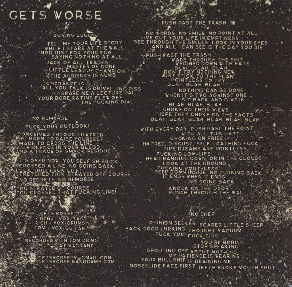 Gets Worse / Fissure Split (BLUE VINYL 7") | Mint (M) Mint (M) - PUNK *NEW/COLOR*
