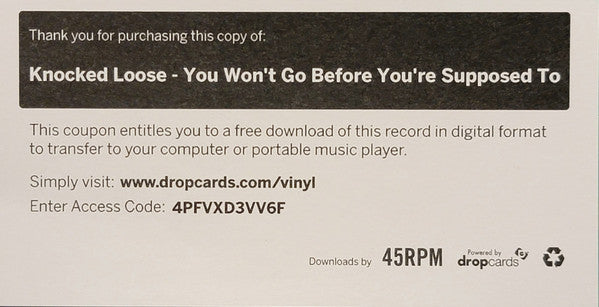 Knocked Loose - You Won't Go Before You're Supposed To (VINYL) | Mint (M) Mint (M) - PUNK *SEALED*