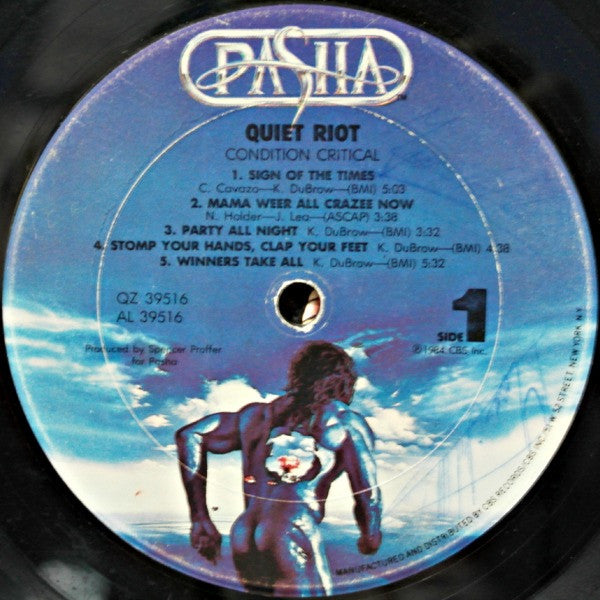 Quiet Riot Condition Critical Pasha LP, Album, Car Near Mint (NM or M-) Very Good Plus (VG+)