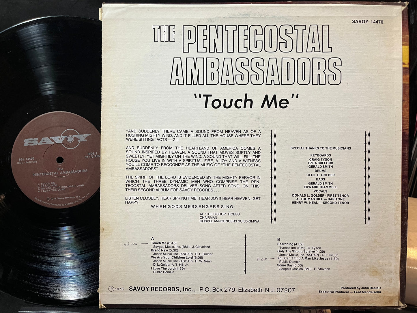 Pentecostal Ambassadors - Touch Me (VINYL LP Savoy Records SGL 14470 1978) | Excellent+ (EX+) Excellent (EX) - RELIGIOUS/GOSPEL / USED *EXCELLENT+*