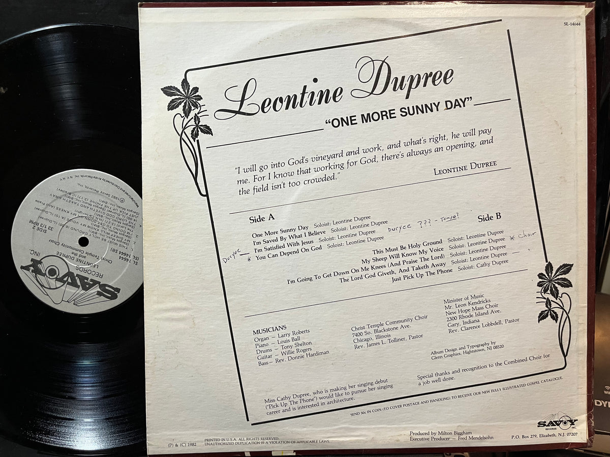 Leontine Dupree - One More Sunny Day (VINYL LP) | USED Near Mint (NM or M-) Excellent (EX) - RELIGIOUS/GOSPEL / USED *NEAR MINT*
