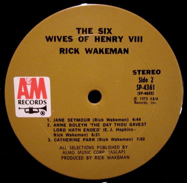 Rick Wakeman The Six Wives Of Henry VIII A&M Records, A&M Records LP, Album, Pit Near Mint (NM or M-) Near Mint (NM or M-)