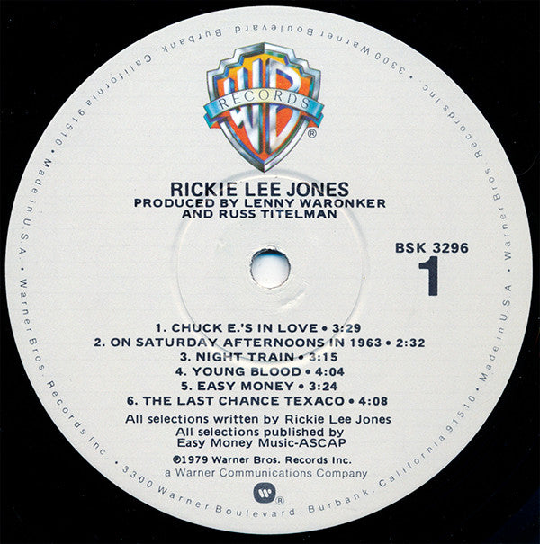 Rickie Lee Jones Rickie Lee Jones Warner Bros. Records LP, Album, Win Near Mint (NM or M-) Near Mint (NM or M-)