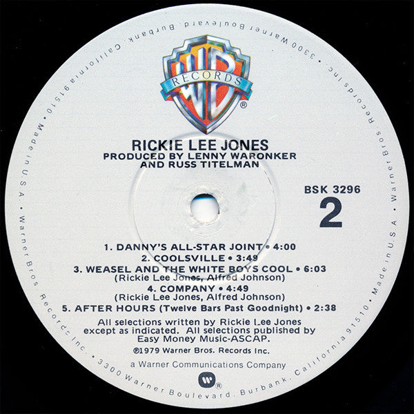 Rickie Lee Jones Rickie Lee Jones Warner Bros. Records LP, Album, Win Near Mint (NM or M-) Near Mint (NM or M-)