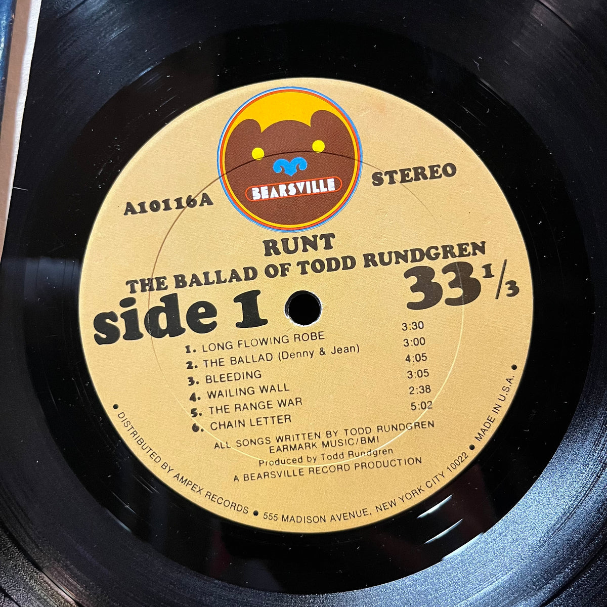 Runt - Runt. The Ballad Of Todd Rundgren (VINYL LP BEARSVILLE A10116 1971) | Excellent+ (EX+) Very Good (VG) - ROCK/CLASSIC / USED *EXCELLENT+*