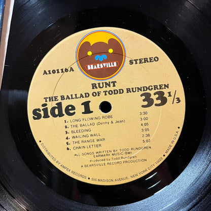 Runt - Runt. The Ballad Of Todd Rundgren (VINYL LP BEARSVILLE A10116 1971) | Excellent+ (EX+) Very Good (VG) - ROCK/CLASSIC / USED *EXCELLENT+*