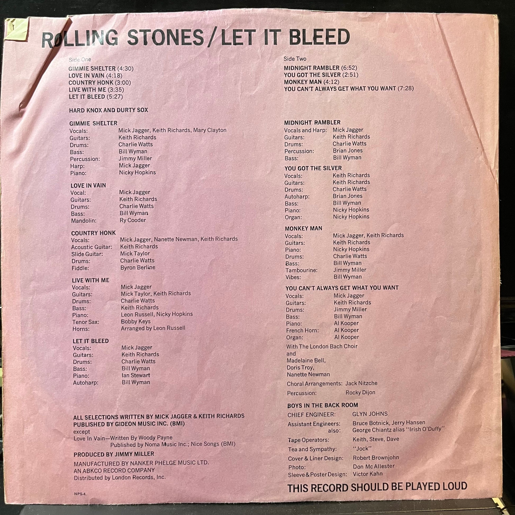Rolling Stones - Let It Bleed (VINYL LP LONDON NPS - 4 1969) | Excellent (EX) Very Good (VG) - ROCK/CLASSIC / USED *EXCELLENT*