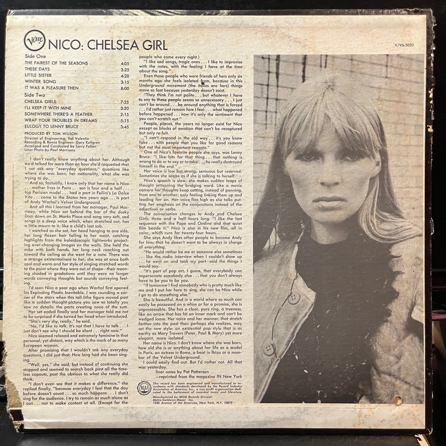 Nico - Chelsea Girl (VINYL LP VERVE V-5032 1967) | Near Mint- (NM-) Very Good (VG) - ROCK/FOLK / USED *NEAR MINT-*