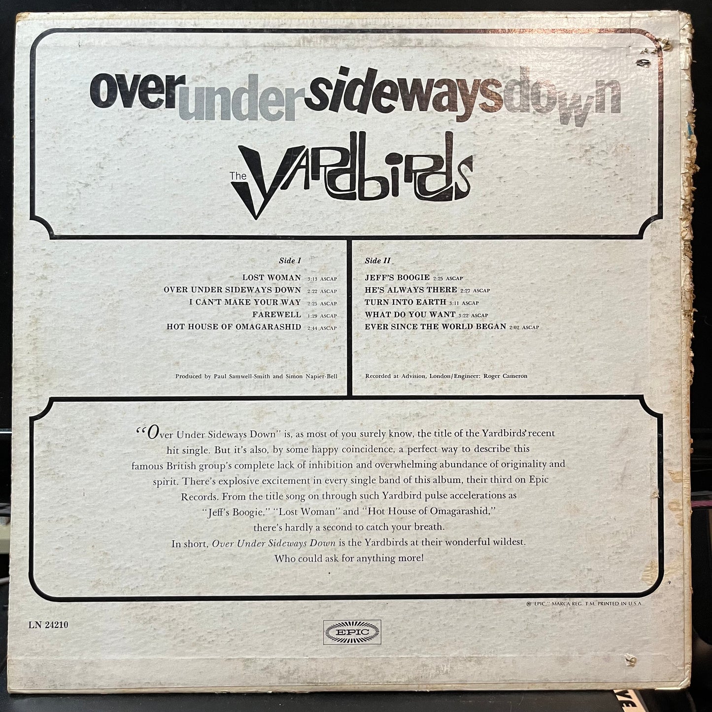 The Yardbirds - Over Under Sideways Down (VINYL LP EPIC LN24210 1966) | Near Mint (NM or M-) Very Good (VG) - ROCK/GARAGE / USED *NEAR MINT*