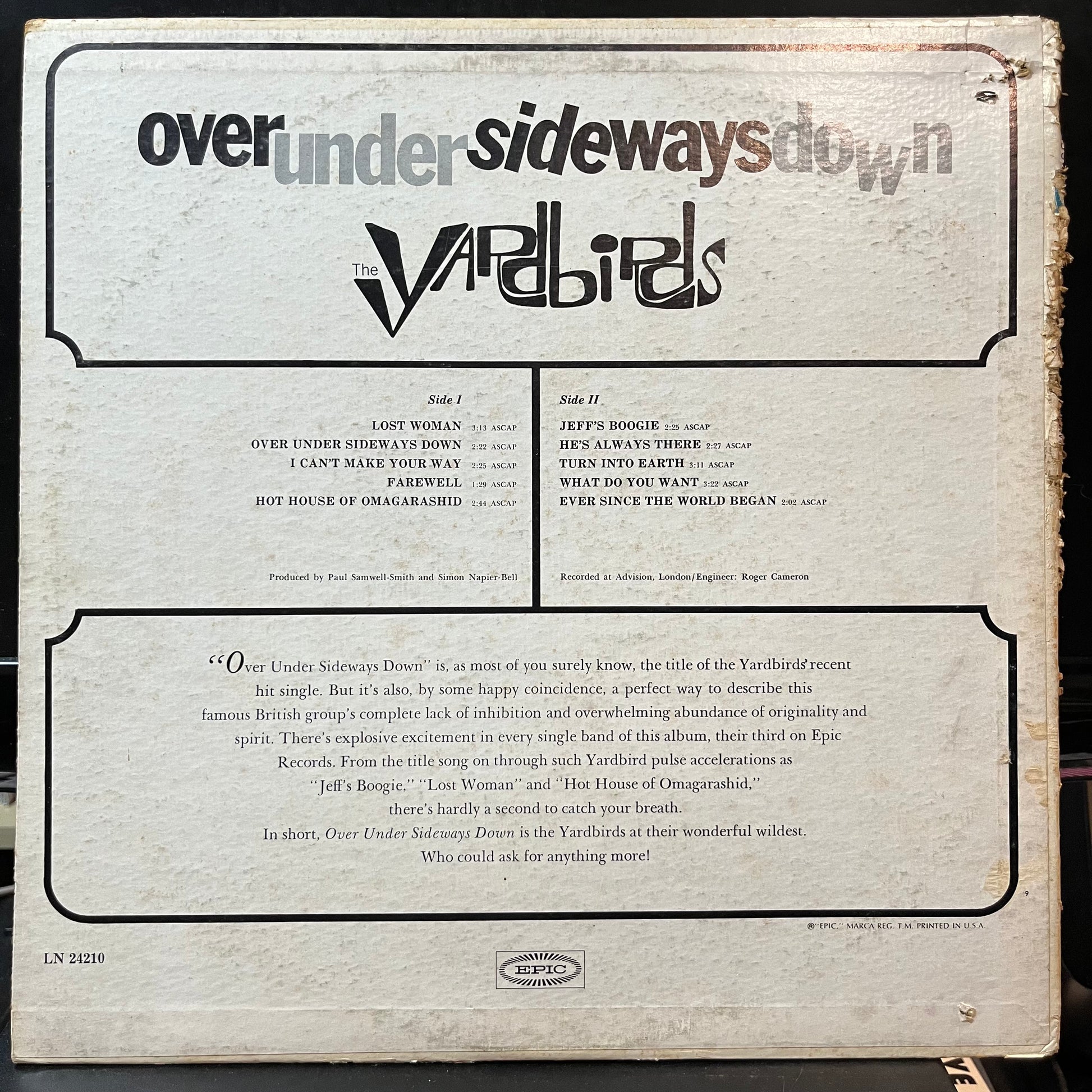 The Yardbirds - Over Under Sideways Down (VINYL LP EPIC LN24210 1966) | Near Mint (NM or M-) Very Good (VG) - ROCK/GARAGE / USED *NEAR MINT*