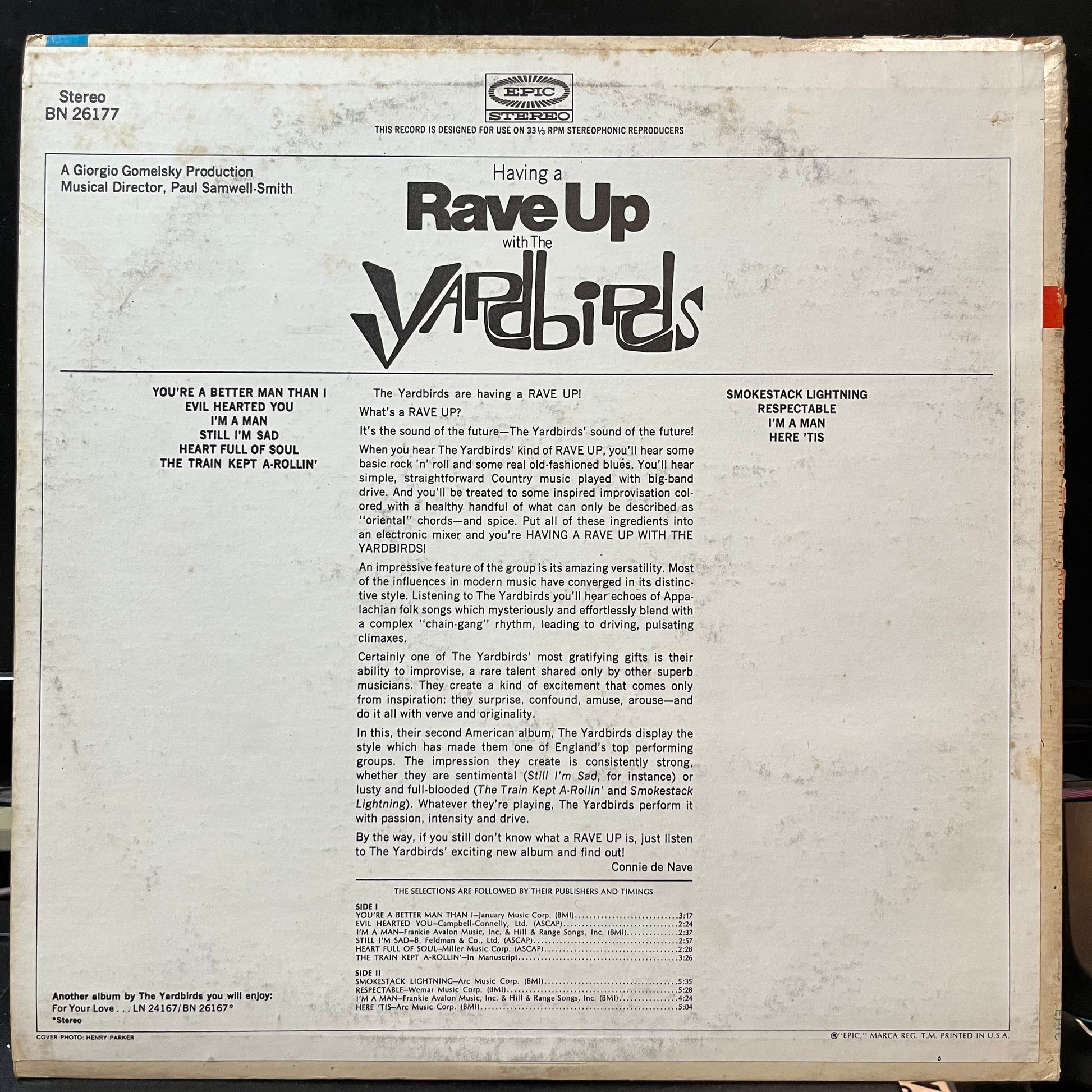 The Yardbirds - Having A Rave Up With The Yardbirds (VINYL LP EPIC BN 26177 1965) | Near Mint (NM or M-) Very Good (VG) - ROCK/GARAGE / USED *NEAR MINT*