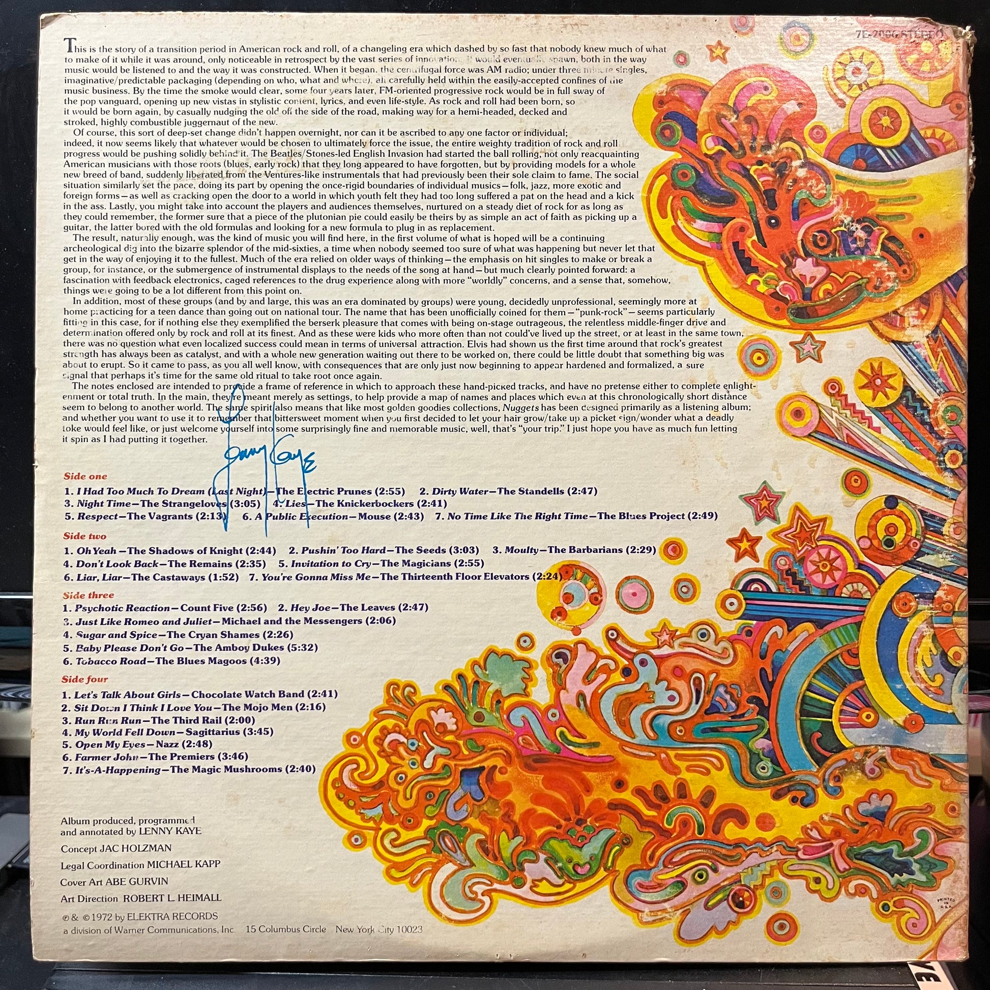 Various - Nuggets: Original Artyfacts From The First Psychedelic Era 1965-1968 (VINYL 2xLP ELEKTRA 7E-2006 1972) | Near Mint- (NM-) Excellent (EX) - ROCK/PSYCH / USED *NEAR MINT-*