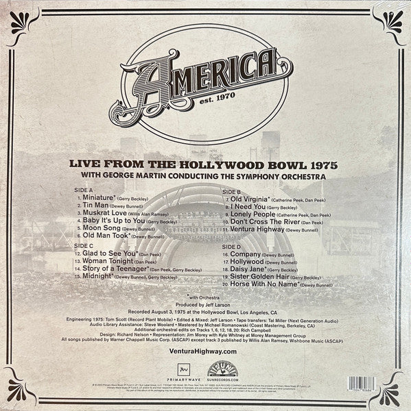 America (2) Live From The Hollywood Bowl 1975 2xLP Mint (M) Mint (M)