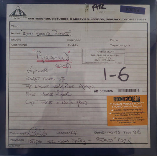 The Alan Parsons Project Pyramid “Work In Progress” LP Mint (M) Mint (M)