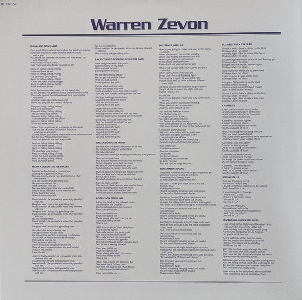 Warren Zevon (2XVINYL) | Mint (M) Mint (M) - ROCK *SEALED*
