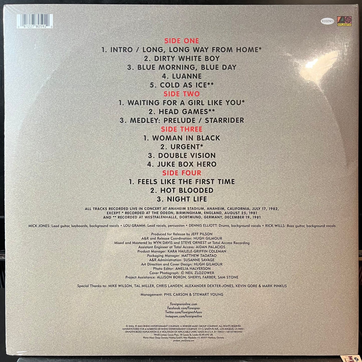 FOREIGNER - FOREIGNER 4 LIVE TOUR 1981-82 (2026 RSD VINYL) | Mint (M) Mint (M) - ROCK *SEALED*