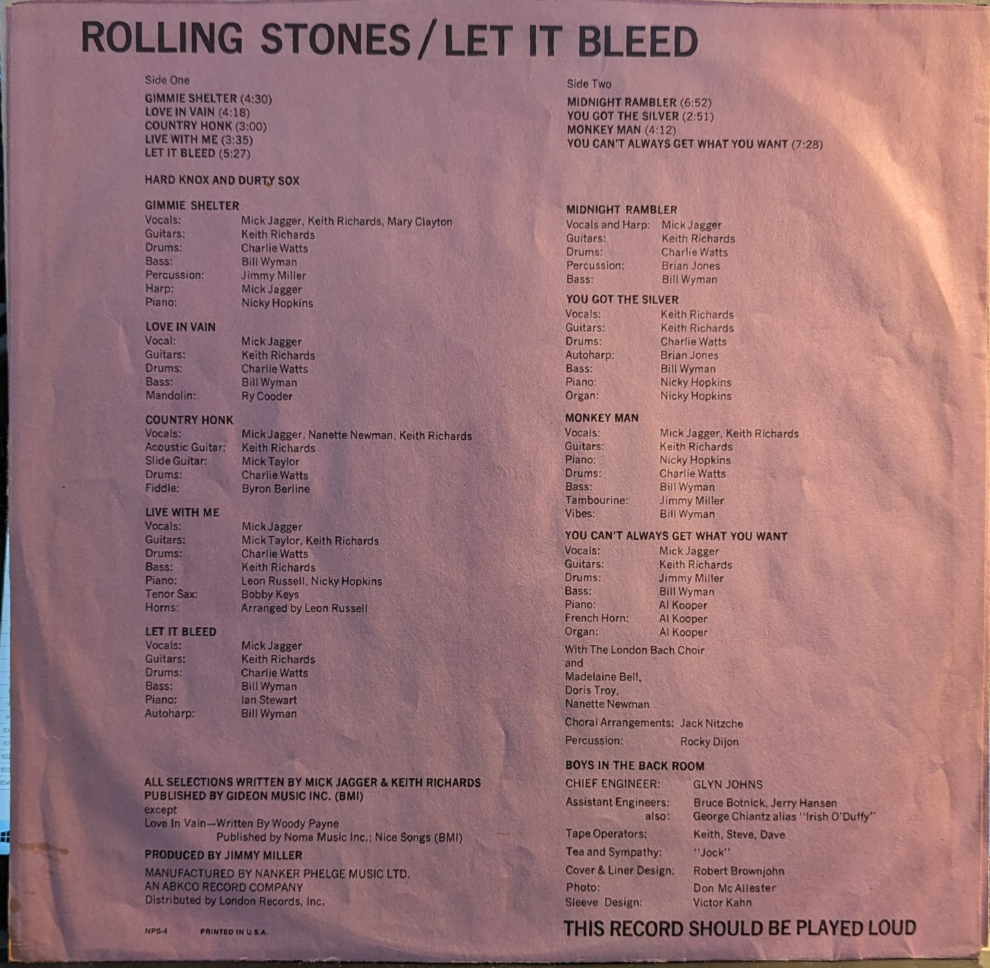 The Rolling Stones Let It Bleed *SHELLEY* LP Excellent (EX) Near Mint (NM or M-)