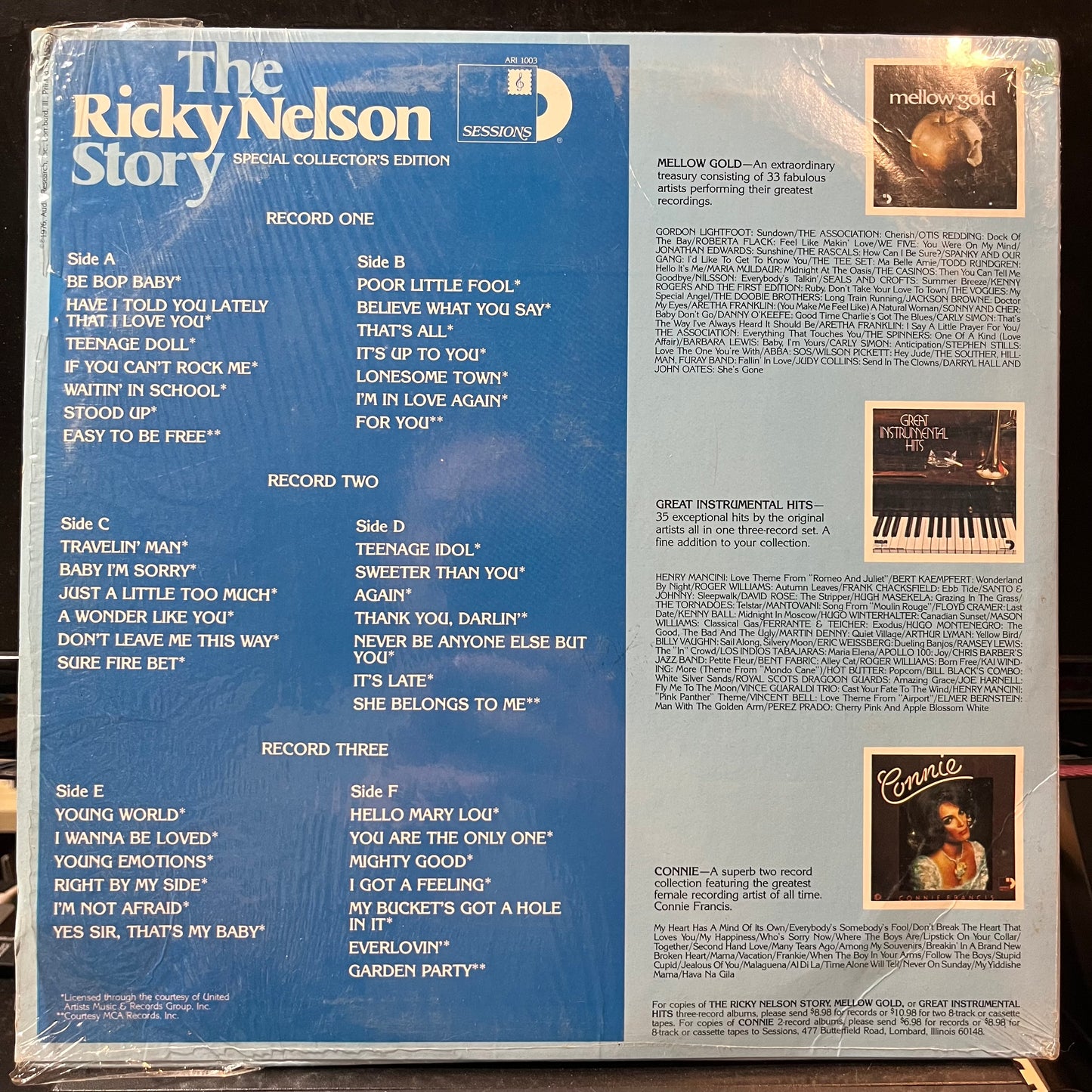 Ricky Nelson - The Ricky Nelson Story (VINYL 3xLP SESSIONS ARI 1003 1976) | Excellent+ (EX+) Near Mint (NM) - ROCK / USED *EXCELLENT+*