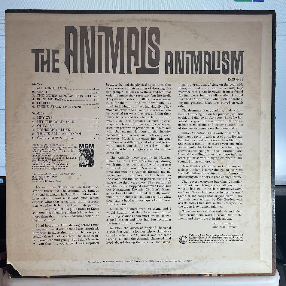 Animalism (VINYL) | Excellent+ (EX+) Excellent (EX) - ROCK / USED *EXCELLENT+*