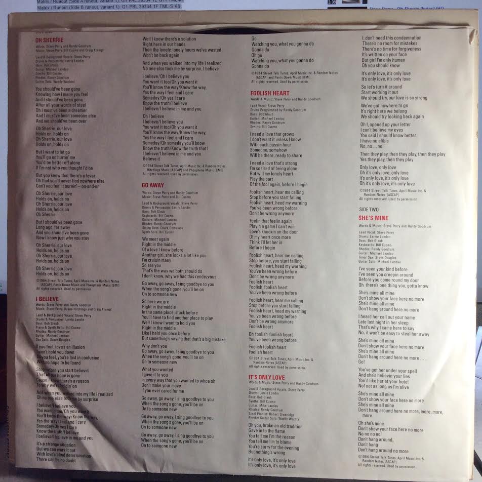 Steve Perry - Street Talk (VINYL LP Columbia ‎– FC 39334 | USED Excellent+ (EX+) Excellent+ (EX+) - ROCK / USED *EXCELLENT+*